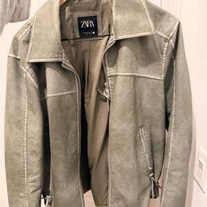 Zara Green Gray Leather Jacket